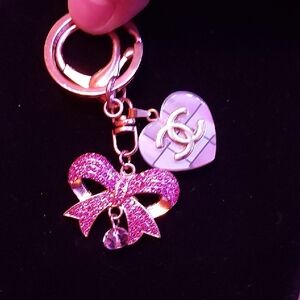 Pink Glitter Bow and Heart Keychain #20